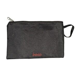 Vtg Frederick's of Hollywood Cosmetic Bag Black Zipper Pouch Red Spellout Logo